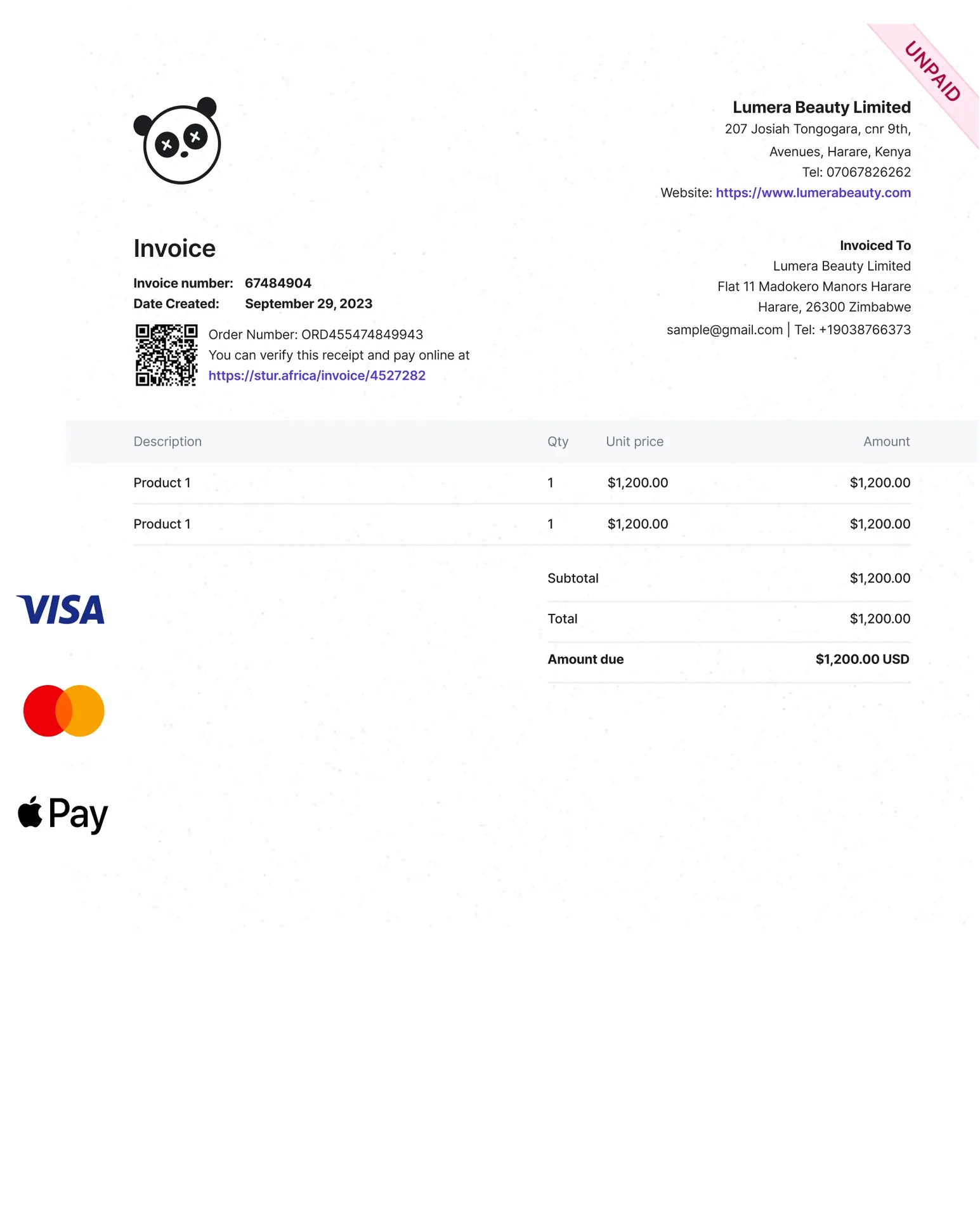 Stur invoice preview